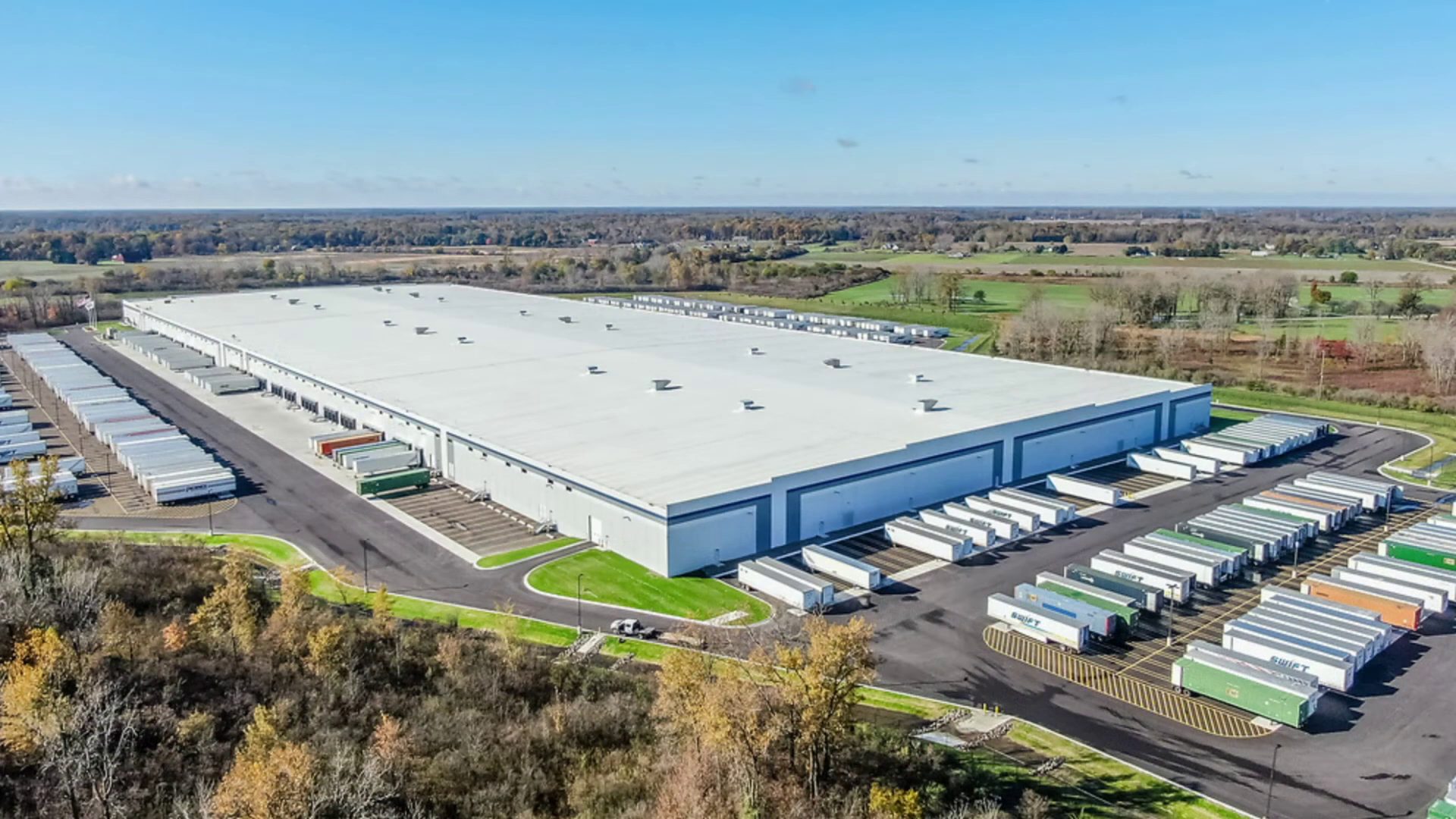 Main entrance and flagpole — Ford redistribution center, Newport MI